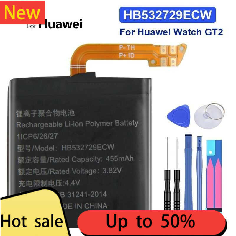 แบตเตอรี่ Huawei Watch GT2 GT 2 Smart Watch, แบตเตอรี่ใหม่, 455mAh, 46 มม., HB532729ECW, เครื่องมือ