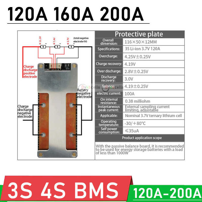 ❤ 3S 4S 12.6V 16.8V 120A 160A 200A BMS Li-Ion Lifepo4แบตเตอรี่ลิเธียมแบตเตอรี่ Balance สูง12v ร