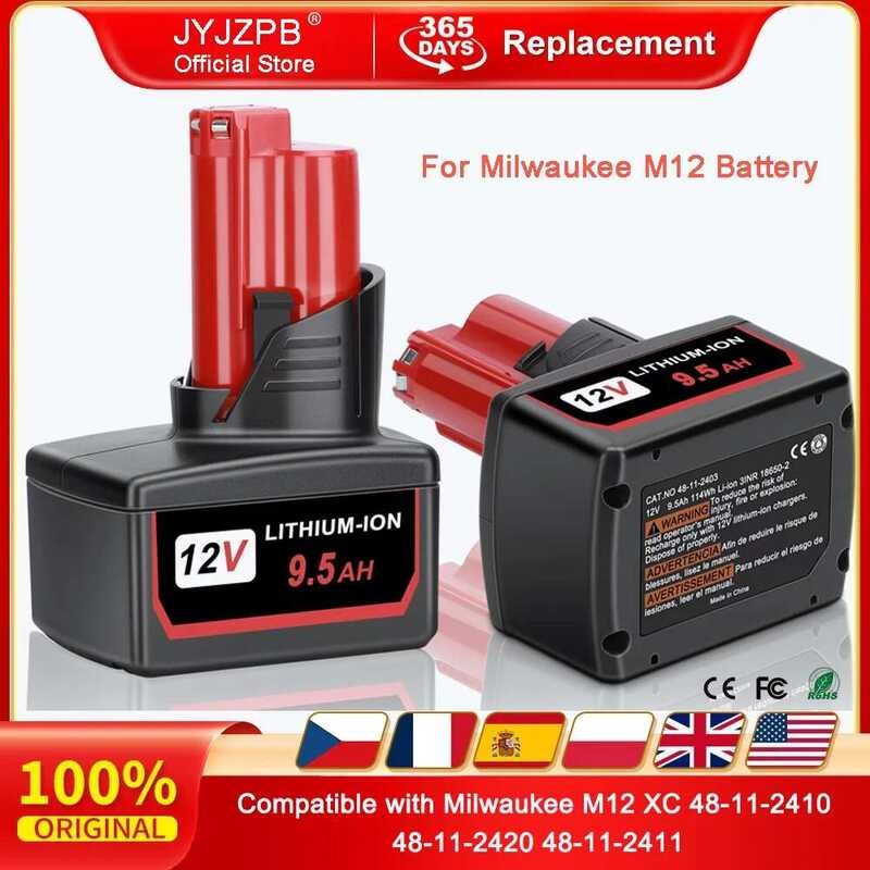 แบตเตอรี่สำหรับ 12V 3/6.5/9.5Ah ใช้ได้กับ Milwaukee M12 XC 48-11-2410 48-11-2420 48-11-2411 เครื่องม