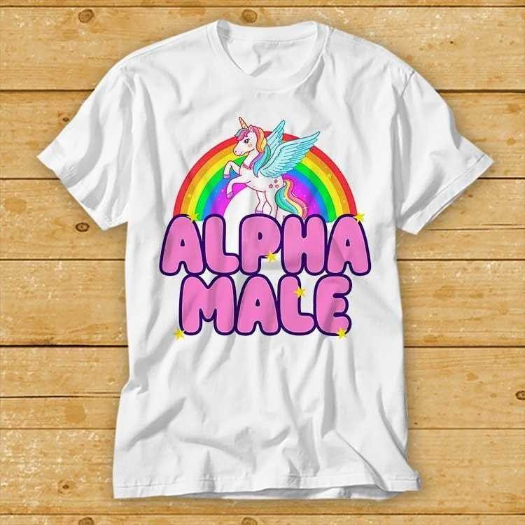 Alpha ชาย GAY Meme Pride Proud Unicorn Joke Prank Fathers Day T เสื้อ Cult ภาพยนตร์ Retro Vintage เพ
