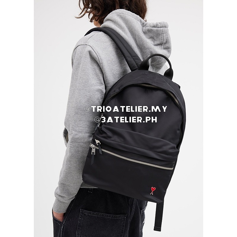 Ami-paris กระเป๋าเป้ Black Nylon Ami-De-Coeur
