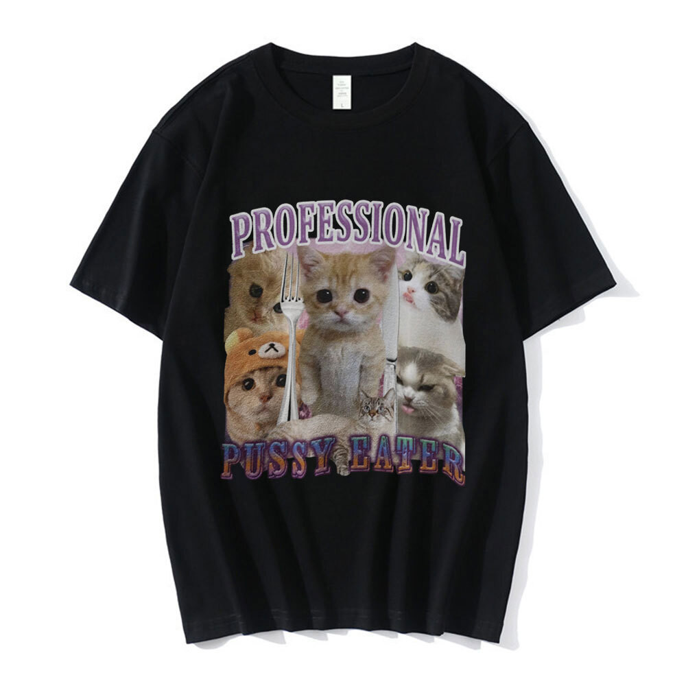 Professional Pussy Eater Funny Cat Lover T เสื้อผู้ชายแฟชั่น Vintage เสื้อยืดผ้าฝ้ายลําลองแขนสั้นขนา