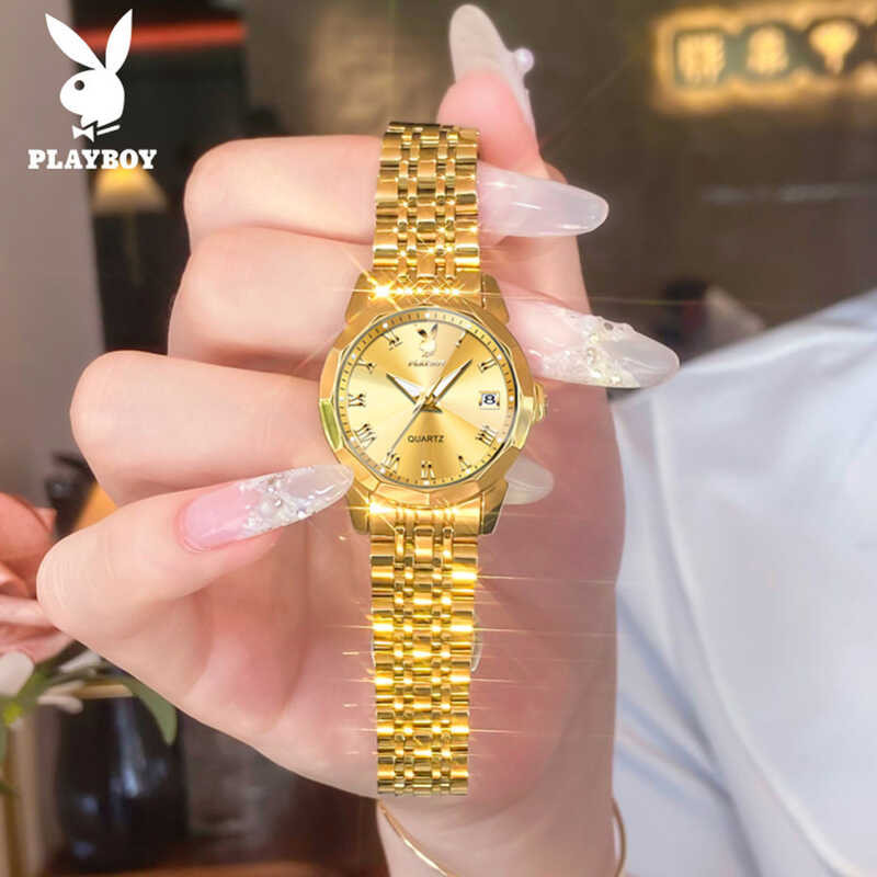 ❤ นาฬิกา Playboy แท้ กันน้ำ ปฏิทิน ส่องสว่าง สแตนเลส สายนาฬิกา ของขวัญวันเกิด นาฬิกาผู้หญิง Wat