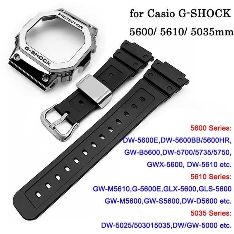 ❤ Metal Bezel Resin Strap For G Shock 5600 5610 5035Mm Watchband Dw5600 Gw5000 Glx5600 GW M5610