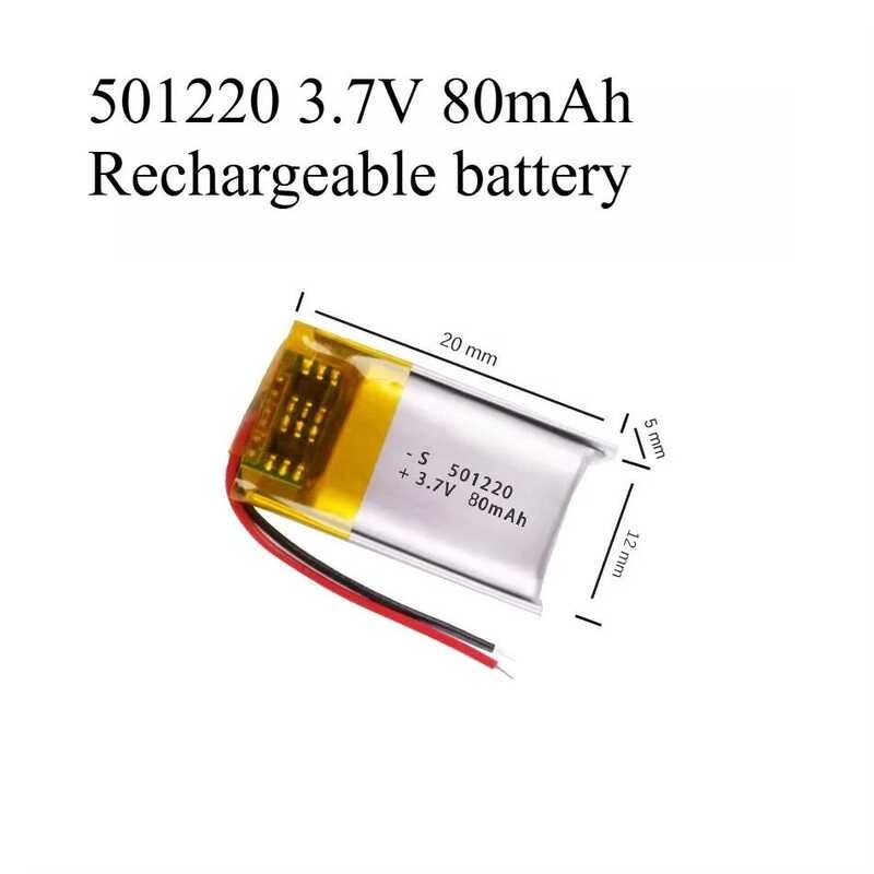80mAh 3.7V501220 แบตเตอรี่ลิเธียมโพลิเมอร์แบบชาร์จได้สำหรับหูฟัง นาฬิกา เครื่องมือความงาม เซลฟี่
