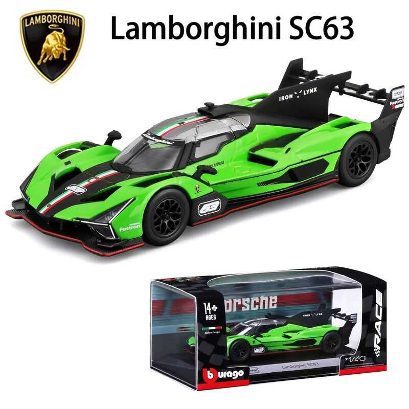 ในสต็อก Bburago 1:43 Lamborghini Sc63 Lmdh Porsche 63 Romeo Racing จําลองรถรุ่นรถของเล่น