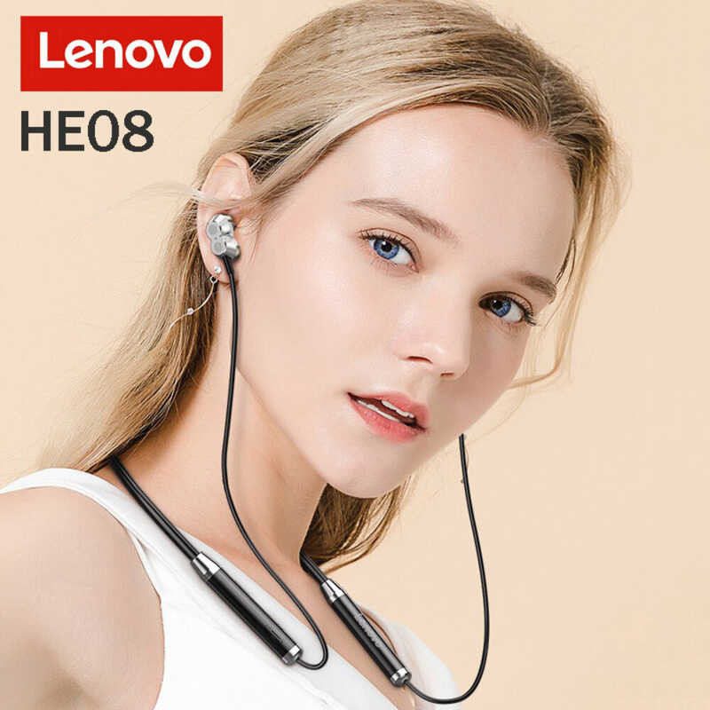 Lenovo หูฟังไร้สายสายคล้องคอ Bt5.0 He08 + ลำโพง4ตัว/หูฟังสเตอ