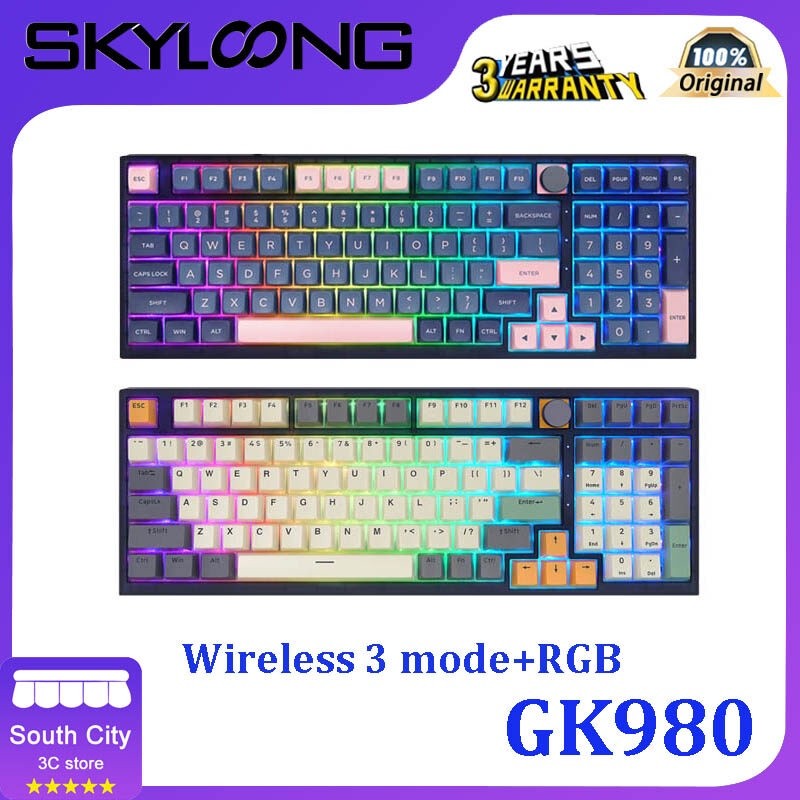 Skyloong GK980 คีย์บอร์ดไร้สาย ปะเก็น Lite PBT ขนาด 98 คีย์ สี Neon Jelly, Glacier Brown Switch
