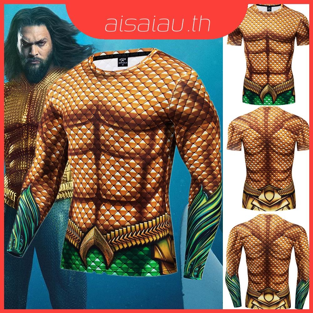 เสื้อยืด Compression Gym พิมพ์ลาย Aquaman 3D แบบฟิตเนสทันสมัย