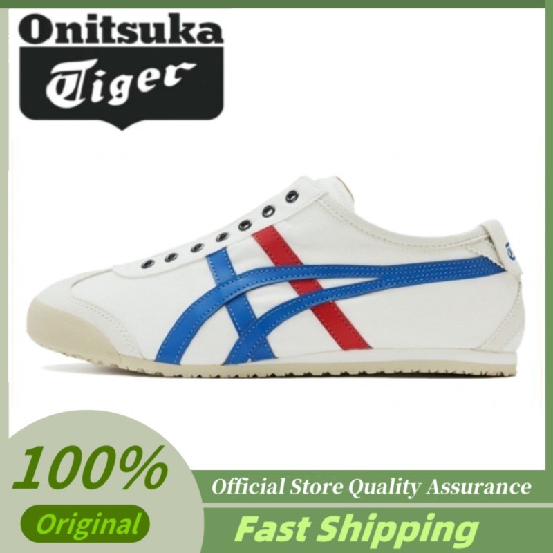 【100% Authentic】Tiger MEXICO 66 SLIP-ON White Blue Low-top Unisex Sneakers