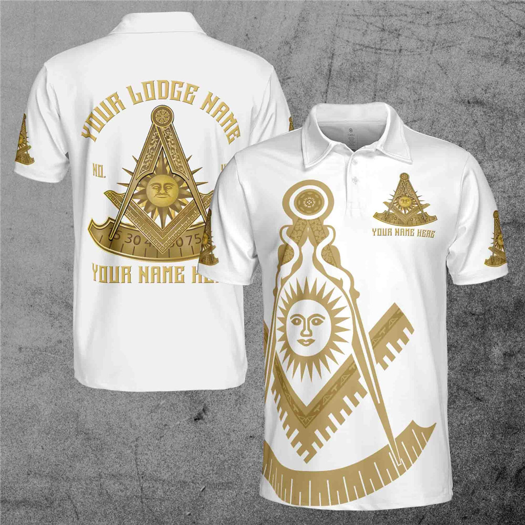 Custom Lodge ชื่อหมายเลข Masonic Past Master Sun Freemason 3D เสื้อโปโล