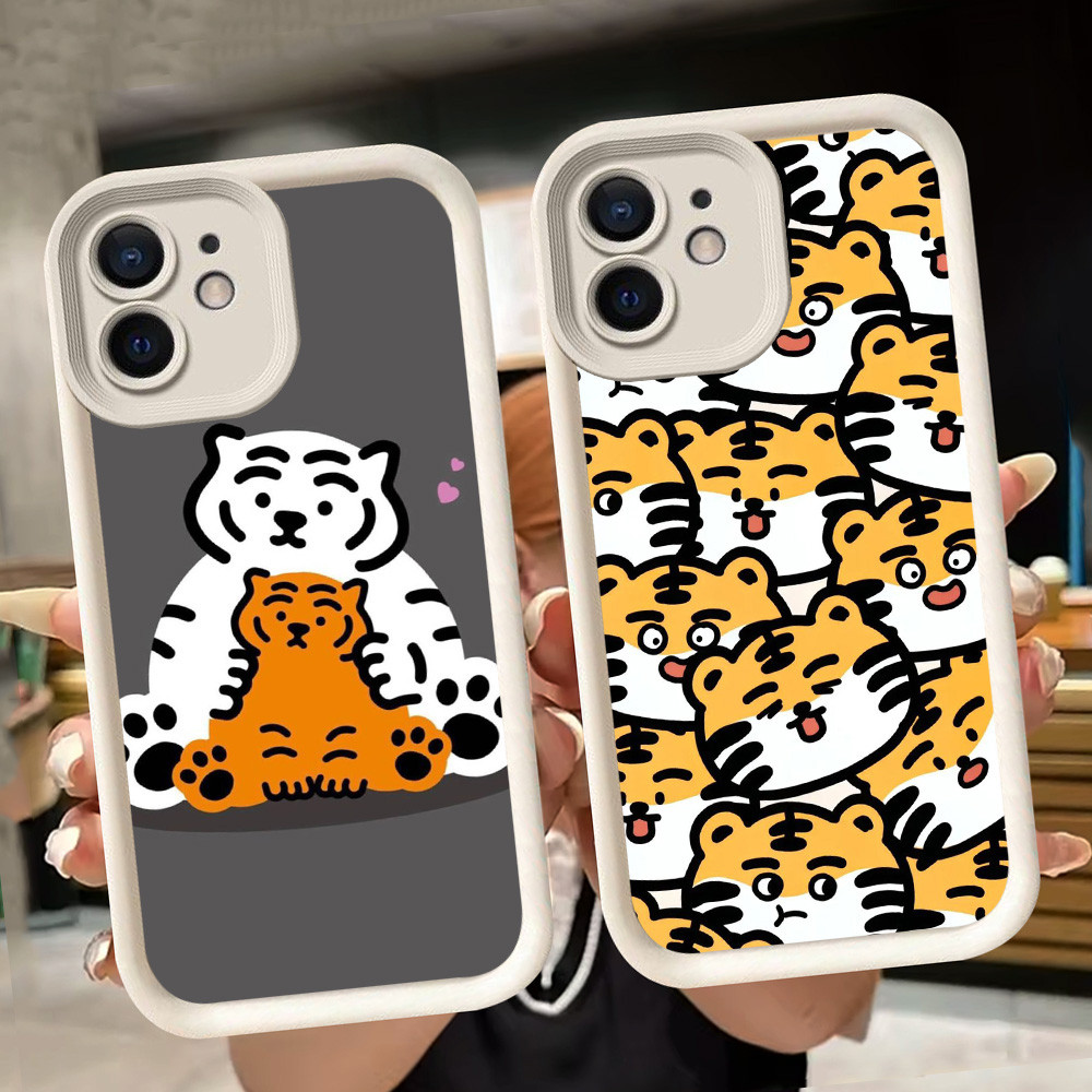 ปลอกอ่อนสําหรับ iPhone XS X XR 15 11 12 Mini Pro Max สีขาว Q57 Tiger