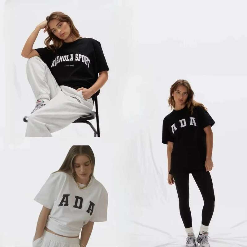 Adanola แบรนด์แฟชั่นกีฬา Britain เสื้อยืดแขนสั้นคอกลมผ้าฝ้ายสำหรับผู้หญิงฤดูร้อน 2025 เสื้อคู่หลวมขน