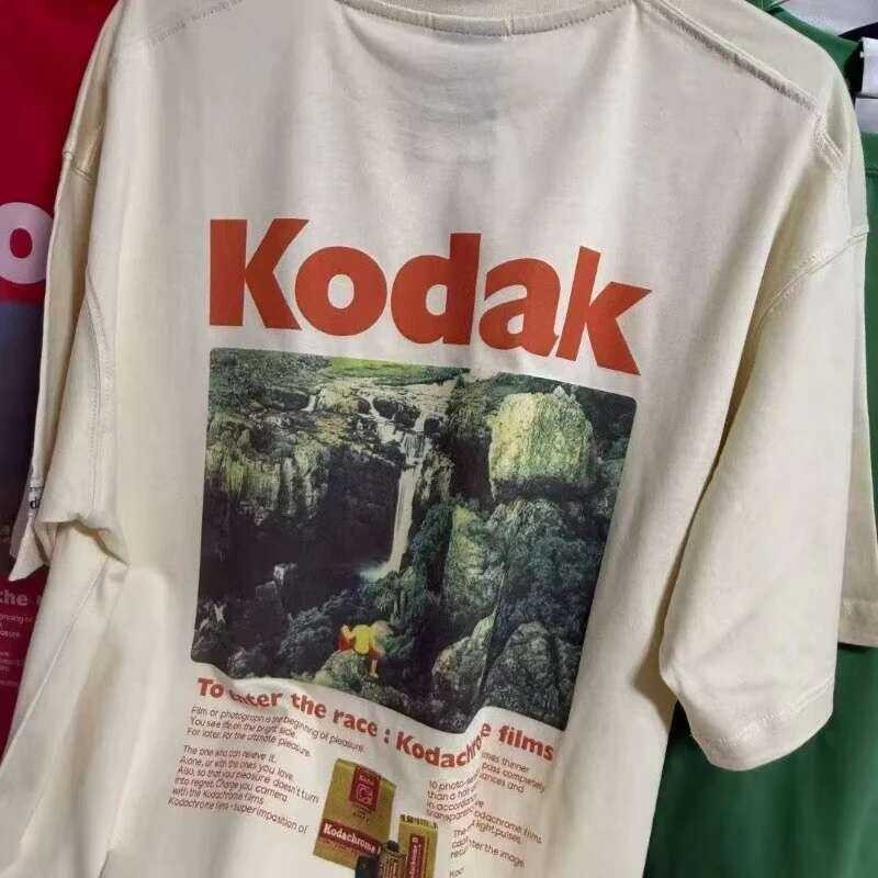 25 แขนสั้นผู้ชายฤดูร้อน เสื้อยืดแฟชั่น K0dak สตรีท ผ้าฝ้ายบริสุทธิ์ พิมพ์ ระบายอากาศ สไตล์เทรนด์ เสื