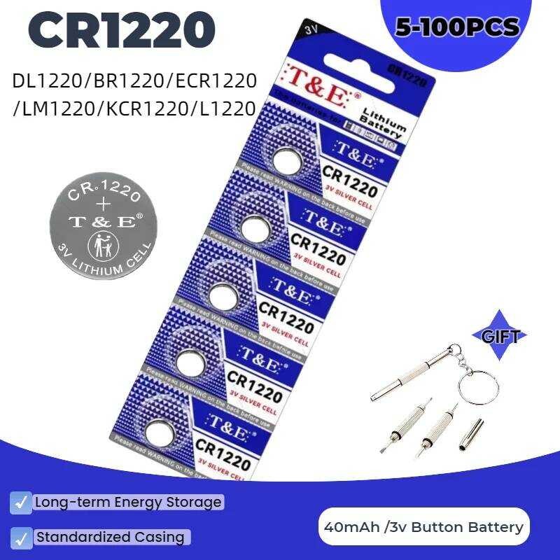 แบตเตอรี่ CR1220 5-100 ชิ้น 3V แบตเตอรี่แบบปุ่ม DL1220 BR1220 ECR1220 LM1220 KCR1220 เซลล์ลิเธียมแบบ
