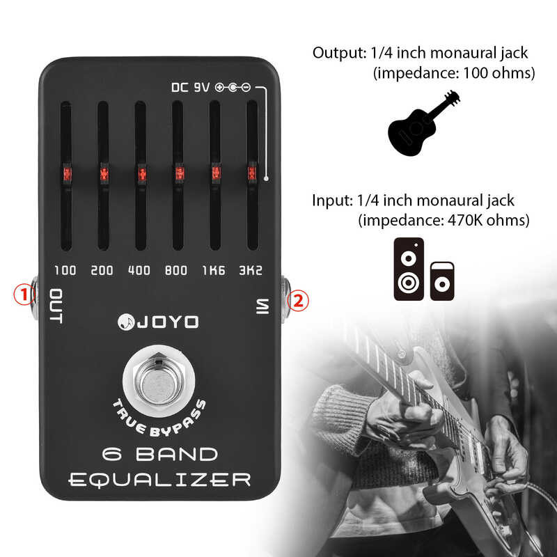 ➧ 6 วง EQ กีตาร์ไฟฟ้าเอฟเฟกต์ Equalizer Effect Pedal True บายพาส DC