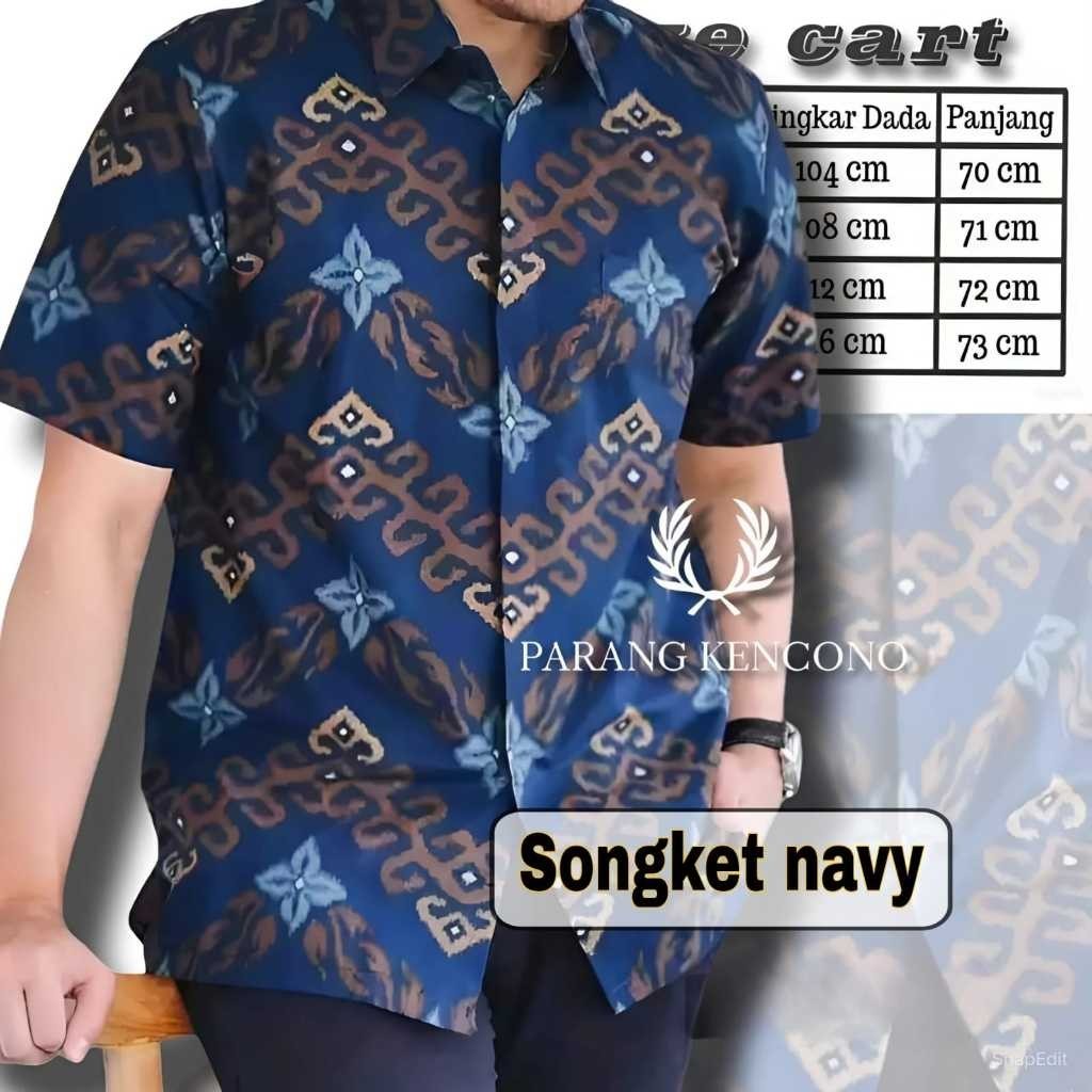 ผ้าบาติกผู้ชายแขนสั้น ล่าสุด Sogan Motif Songket Navy Office Uniform ไซส์ ML XL XXL(ผ้ายืดหยุ่นสี่ด้าน)