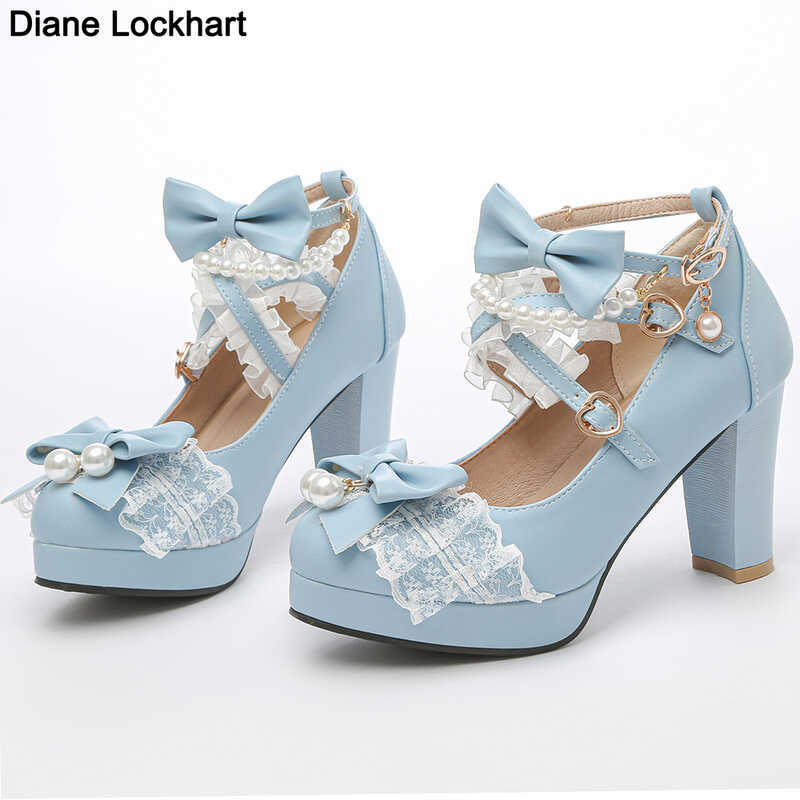 Crossband เพิร์ลผู้หญิงรองเท้าส้นสูง 8 Mary Jane Pumps ปาร์ตี้แ