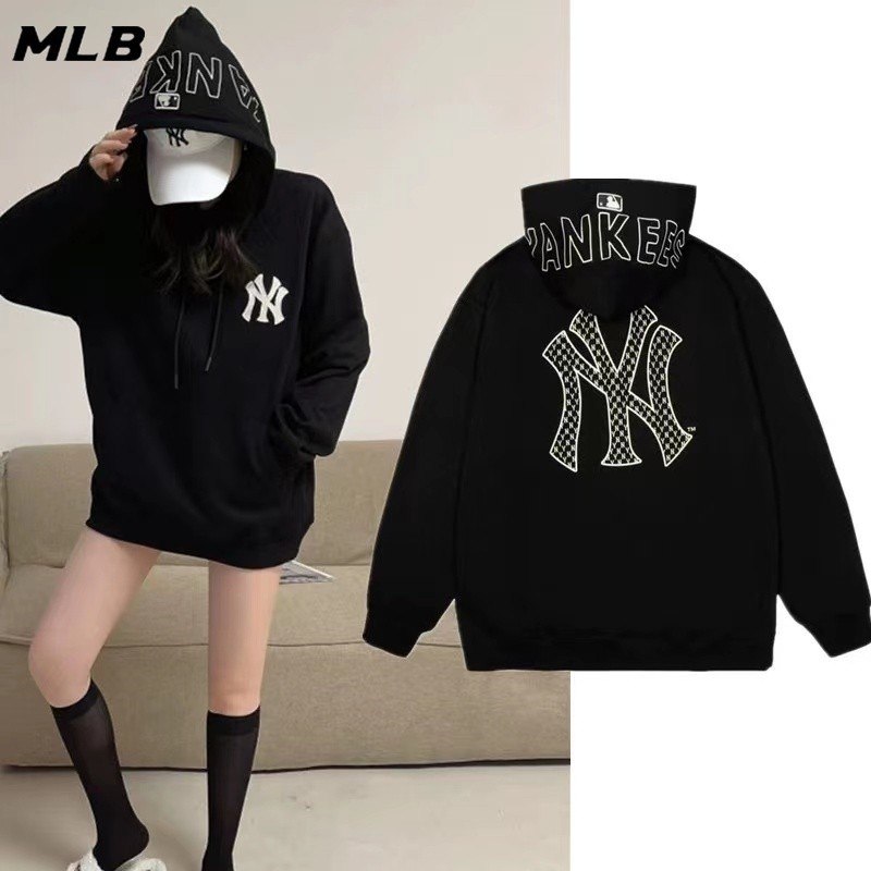 ♞,♘Mlb NY เสื้อกันหนาวลําลอง ผ้าฝ้าย มีฮู้ด ของแท้ สําหรับคู่รัก YUR