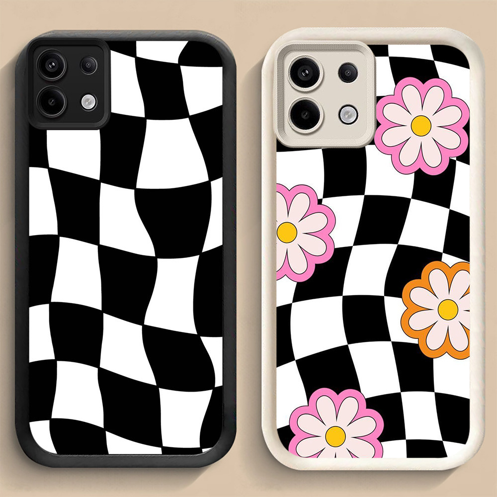 LF-6 สีดําและสีขาวหมากรุกกันกระแทกสําหรับ Infinix 7 GT 20 Tecno POP 7 Spark GO ITEL A80 P65 Pro