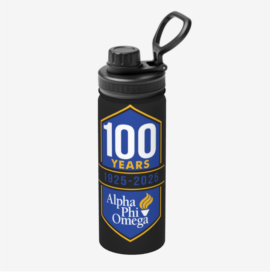 Alpha Phi Centennial Sports Water Bottle | ความจุ 18OZ, Shield - การออกแบบป้าย, เหมาะสําหรับกลางแจ้ง