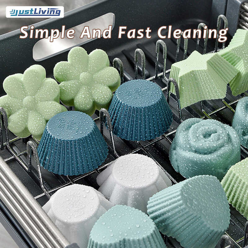 12/24Pcs Justliving Silicone Liners Muffin Cups Set Reusable Baking Cupcake Molds Lunch Box Bento