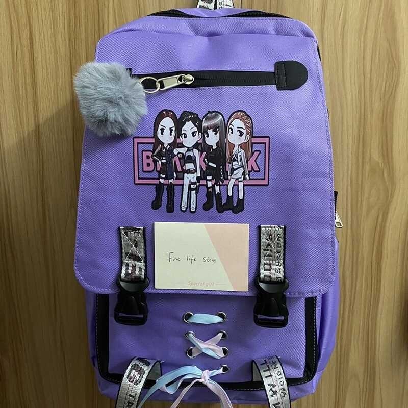 ❤ Blackpink Backpack Women With USB Charging Bag BLACKPINK Lisa Jisoo Jennie Rose Casual Bag H
