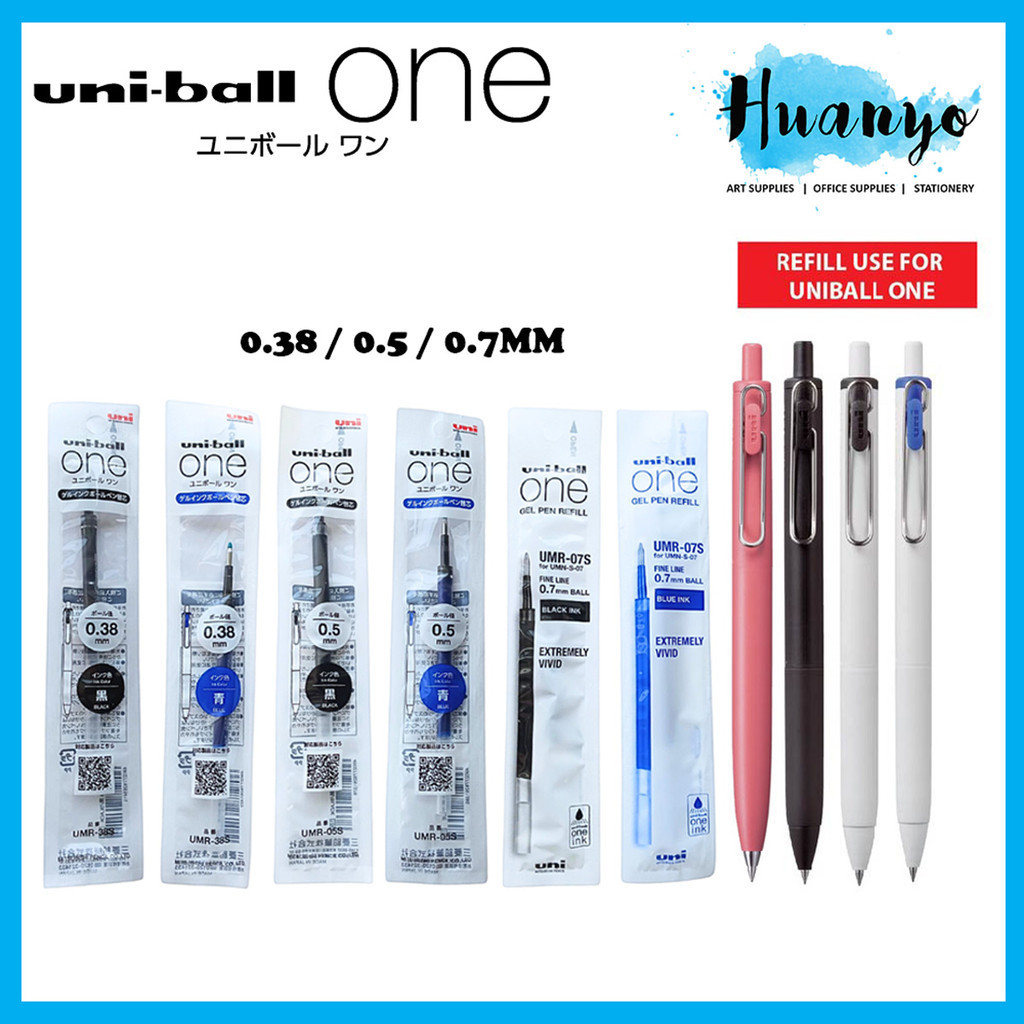 Uni-ball One Gel Pen Ink Refill 0.38 / 0.5 / 0.7MM UMR-38S/05S/07S (สีดํา/น้ําเงิน, ต่อชิ้น)