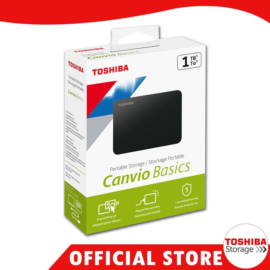 Toshiba Canvio Basics ฮาร์ดไดรฟ์ภายนอก 1TB USB 3.0 สีดํา