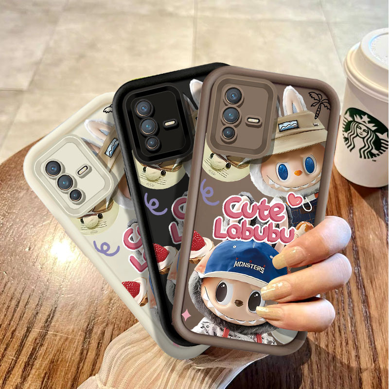 สําหรับvivo V9 V11i V15 Pro V5 V5S V5 Lite V21 V23 V25 V25E V27 Pro V29 Proปลอกการ์ตูนน่ารักเบสบอลหมวกLabubu Angel Eyesกันกระแทกซิลิโคนกรณี