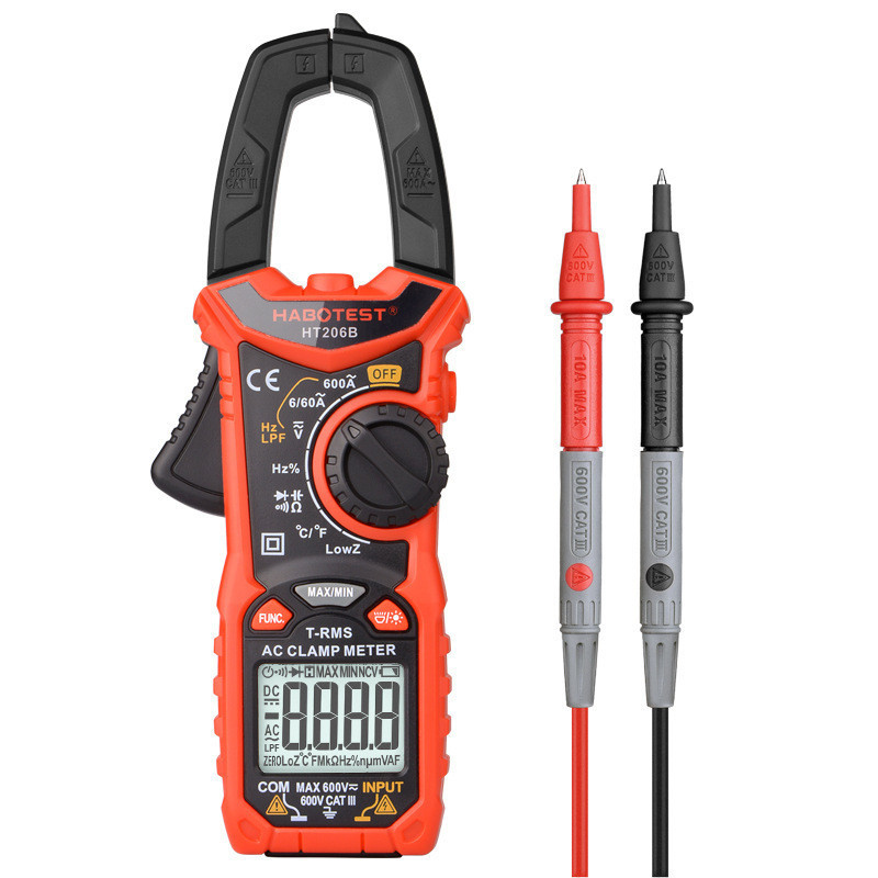 HT206b แคลมป์มัลติมิเตอร์ความแม่นยําสูงช่างไฟฟ้าแคลมป์มิเตอร์มัลติฟังก์ชั่นแอมป์มิเตอร์ 600A แคลมป์ม