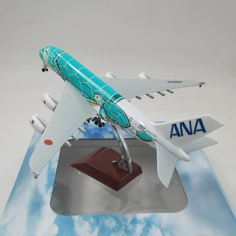 สีเขียว 20 ซม.A380 การ์ตูนเต่าทะเล Alice เครื่องบินโลหะผสม Japan Airlines ANA Airbus A380 เครื่องบิน