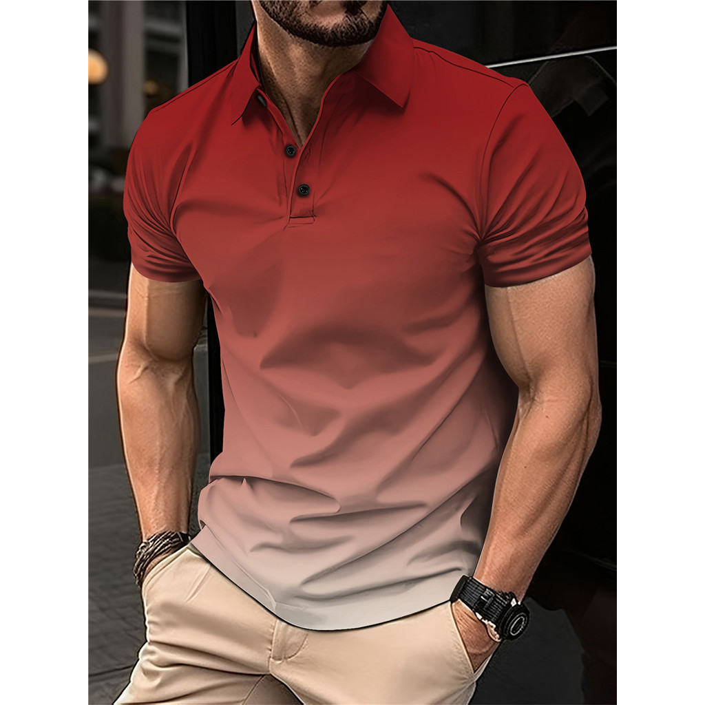 เสื้อโปโลแขนสั้นลําลองสําหรับฤดูร้อนของผู้ชายคอตั้งไซส์ใหญ่และทรงหลวมไล่โทนสี3งแฟชั่นระบายอากาศได้ดีและสะดวกสบายทุกวันโปโล