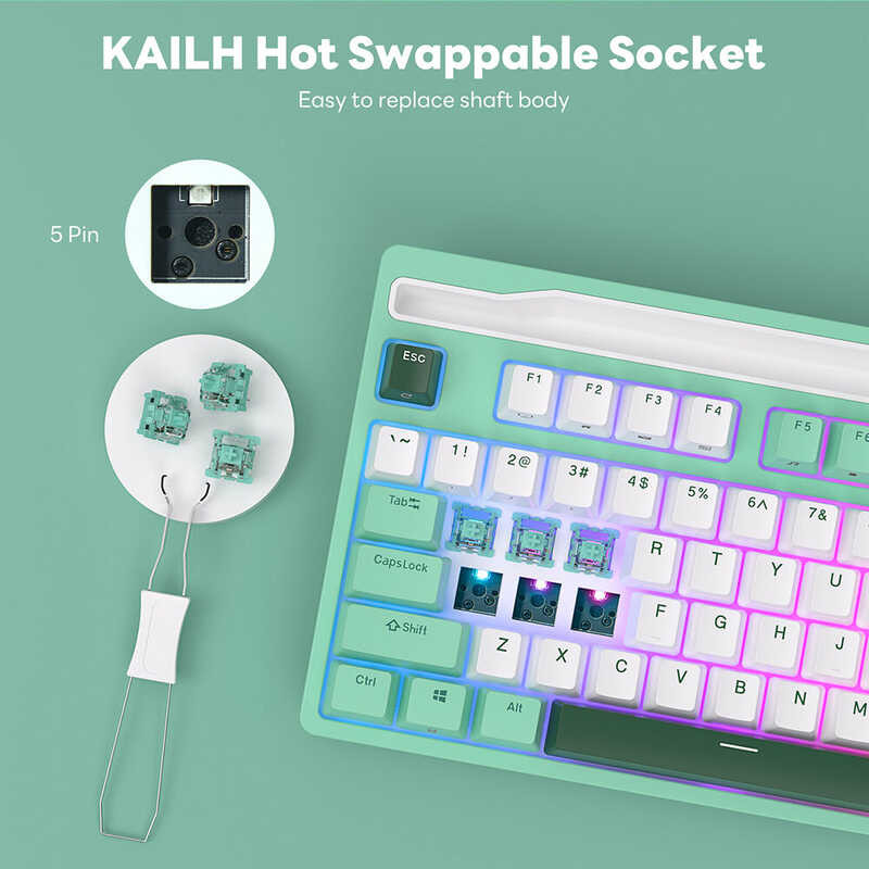 ♪ 【จัดส่งในพื้นที่】Rk ROYAL KLUDGE H87 87ปุ่มแป้นพิมพ์เชิงกลส