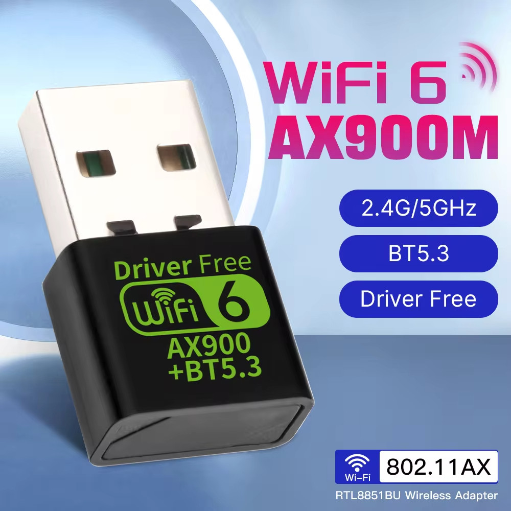 [คลังสินค้าพร้อม] อะแดปเตอร์ USB WiFi 6 AX900 บลูทูธ 5.3 ไร้สาย Tourist Band เสาอากาศ Wi-Fi 2.4G และ 5GHz เหมาะสําหรับแล็ปท็อปพีซี Windows 10 11 ไดร์เวอร์ฟรี