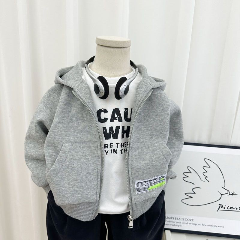 เสื้อแจ็คเก็ตมีฮู้ดสำหรับเด็กผู้ชาย สไตล์สปอร์ต