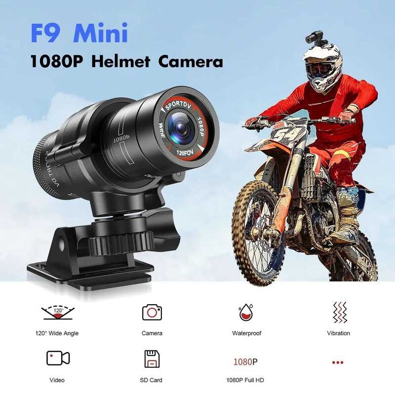 F9 กล้องติดหมวกกันน็อคจักรยานมอเตอร์ไซค์ 1080P Full HD กันน้ำสำหรับกิจกรรมกลางแจ้ง กล้องบันทึกวิดีโอ thumbnail 4