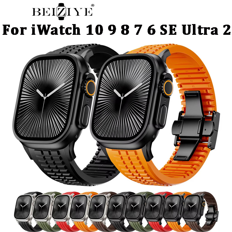 กีฬาซิลิโคนสําหรับ iWatch Ultra 2 Series 10 9 8 7 6 SE 5 4 Luxury Men Stripes สําหรับ iWatch 49 46 45 44 42