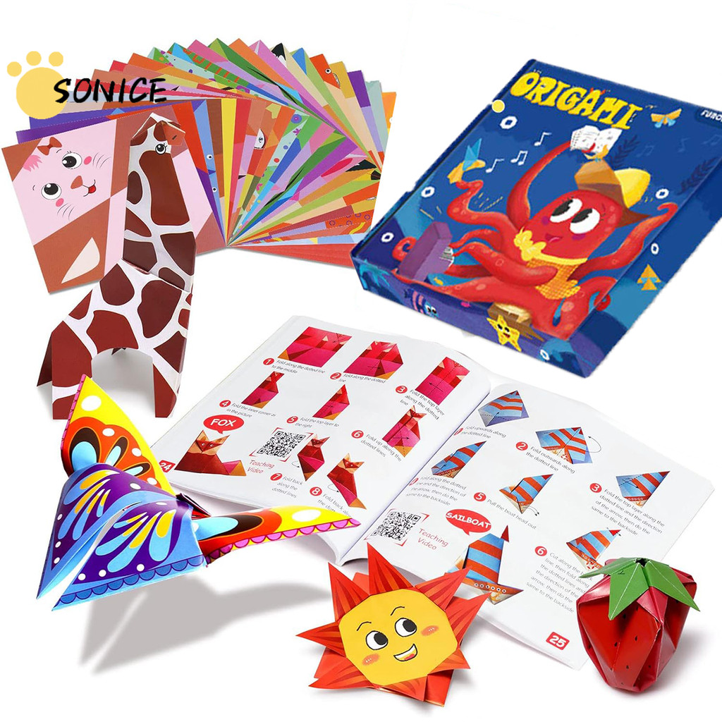 กระดาษ Origami สําหรับเด็ก 54 แผ่น Origami สีสันสดใสกระดาษชุด Easy Origami หนังสือ Origami ชุดสําหรั