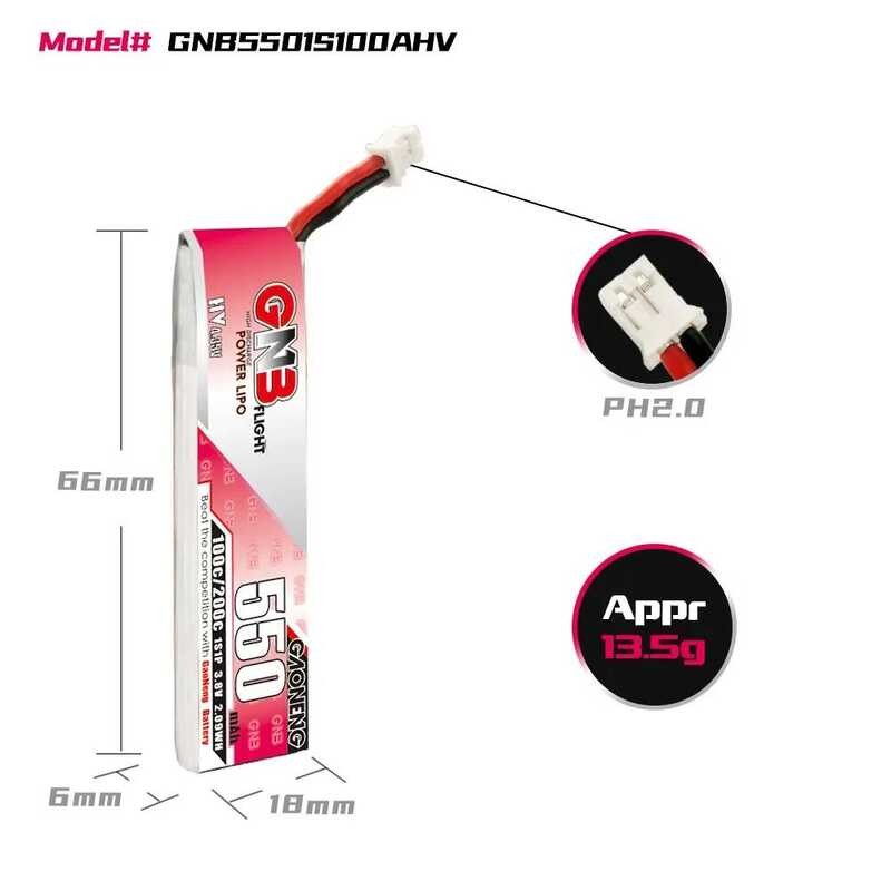 ▥ GNB 1S 3.8V 550Mah Ph2.0 100C/200C แบตเตอรี่ Lipo สําหรับ Emax Tinyhawk Kingkong LDARC Tiny7