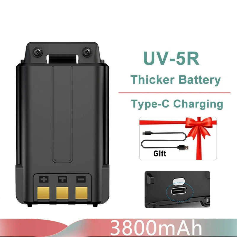 ❤ Baofeng UV 5R Battery Type-C Charger Thicker 3800Mah Bl-5 For Radio Uv-5Rc Uv-5Re Bf-F8 Bf-F8