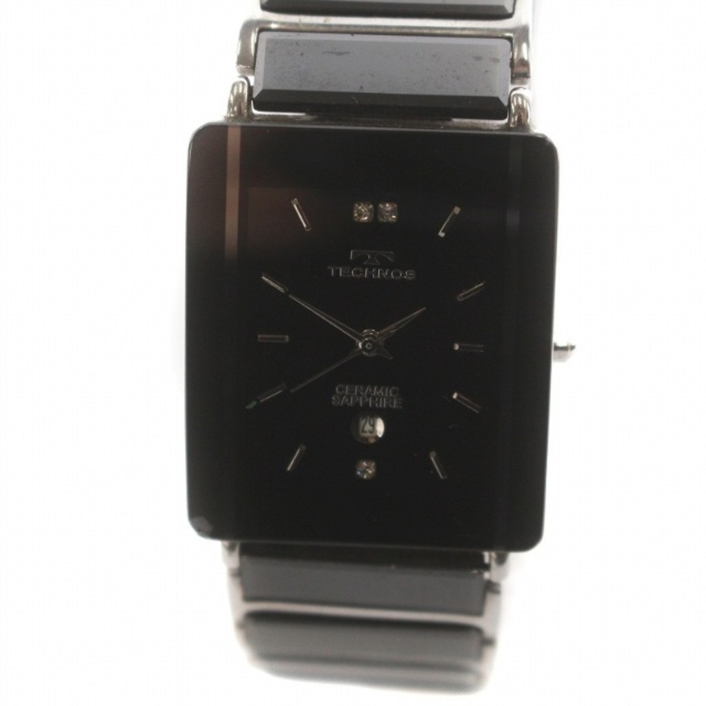 Technos TAM-530 Ceramic Sapphire Watch Quartz Date Black Direct from Japan Secondhand