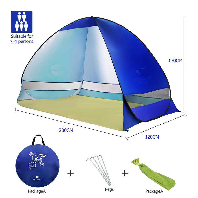 HIKAYA Pop Up Beach Tent 3-4 Persons Instant Camping Outdoor Sun Shelter Tents Anti UV Cabana Shade