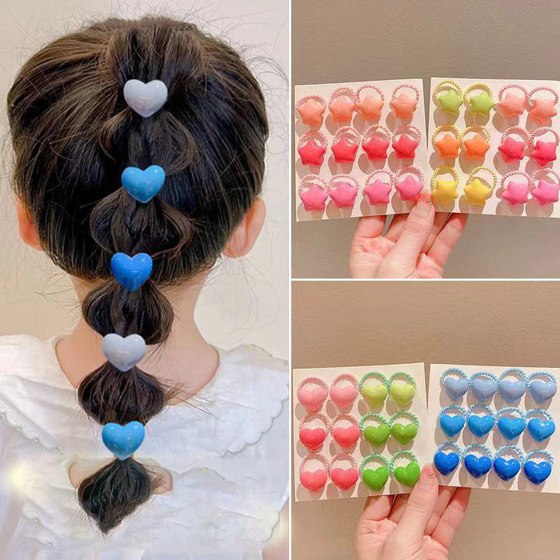 12ชิ้น น่ารัก ลูกอม สีรูปหัวใจสาววงผมยืดหยุ่นเด็กอุปกรณ์ผม