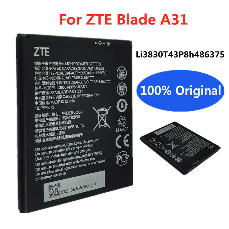 ใหม่เดิม c 3050mAh Li3830T43P8h486375 ZTE Blade A31 แบตเตอรี่มือถือที่