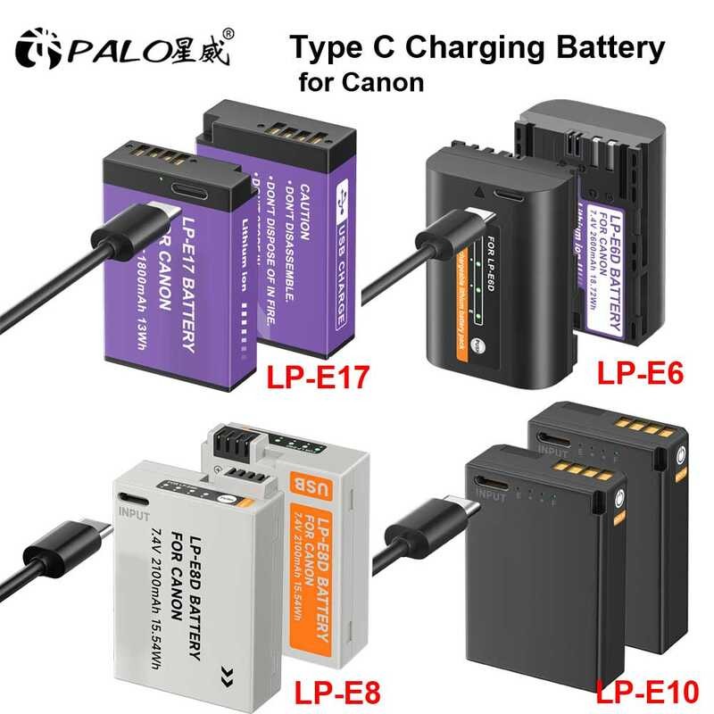PALO b LP-E17 LP-E8 LP-E6 LP-E10 E17 E8 E6 LP E10 Type C Charging Battery for Canon Digital Camer