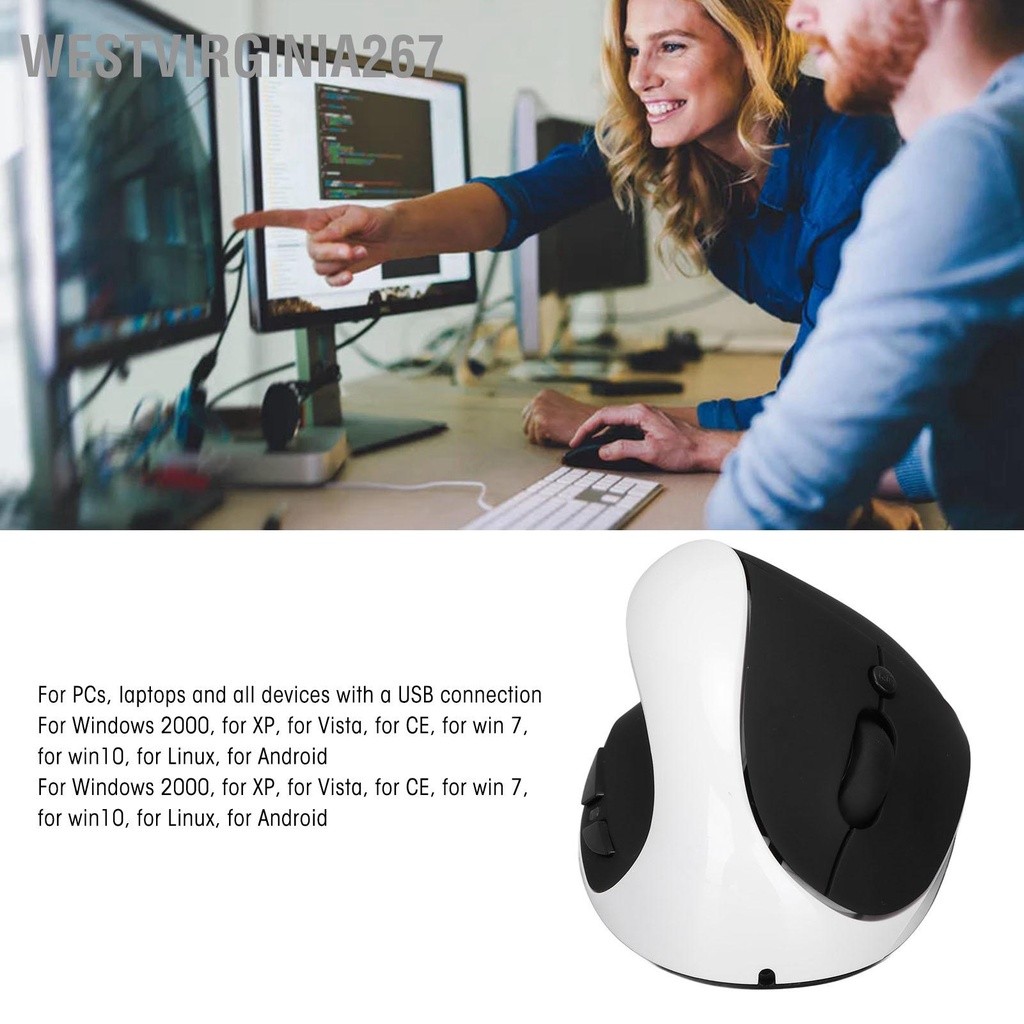 Left Hand Vertical Mouse 2.4G Wireless Ergonomic Rechargeable with USB Adapter Adjustable DPI for P