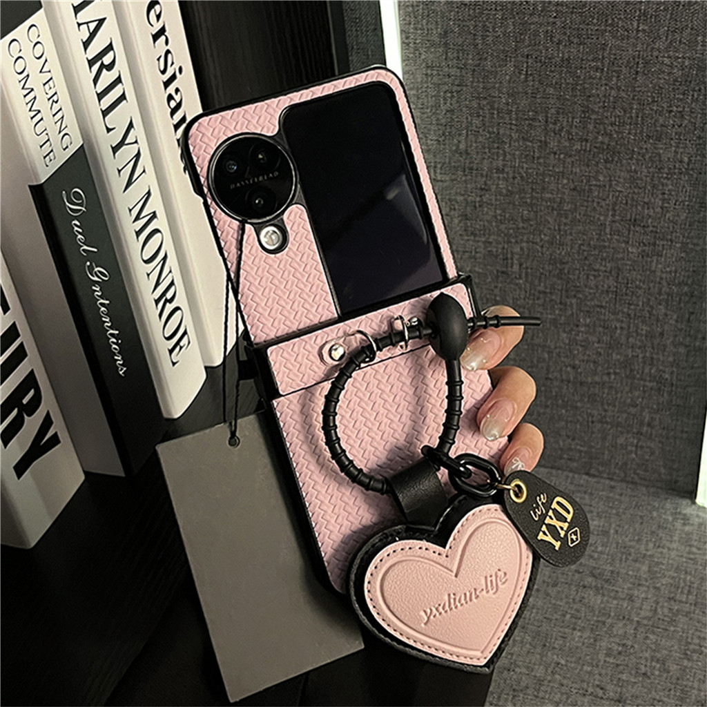 น่ารักสีชมพูไม่สม่ําเสมอรูปแบบเคสโทรศัพท์หัวใจรักจี้สําหรับ OPPO ค้นหา N3 Flip findn3 พลิกค้นหา N2 พลิกปกหลัง
