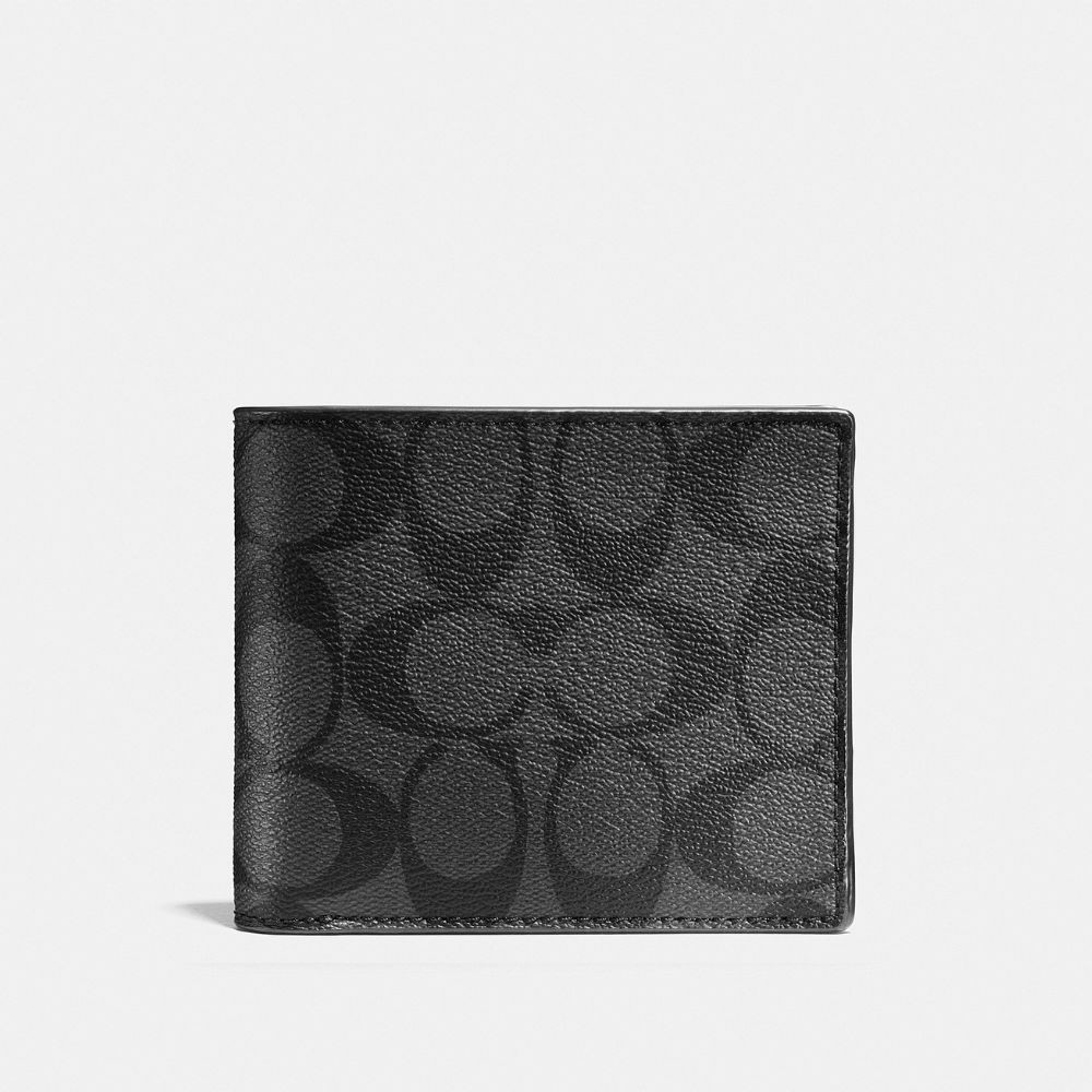 Coach CW380 3-In-1 Wallet In Signature Canvas (CQ/BK) กระเป๋าสตางค์ผู้ชาย สี Charcoal/Black