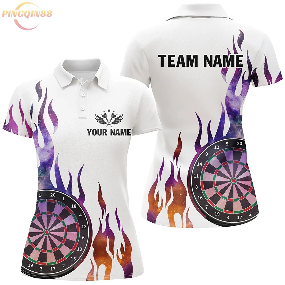 Turquoise Dartboard Fire Flame Hitting Target Custom Dart เสื้อผู้หญิง, Darts League Team Jerseys TD